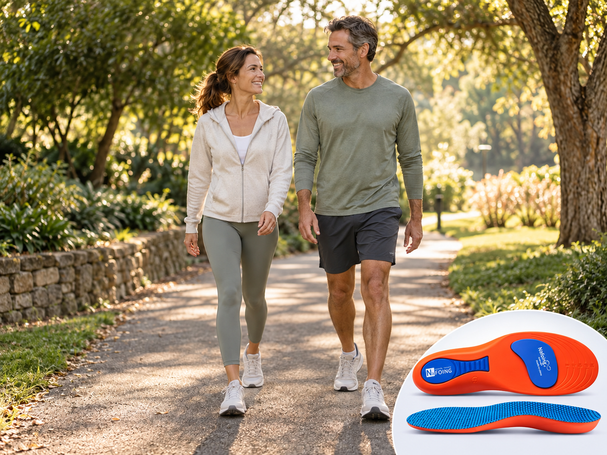 Illustrative lifestyle photo of a couple enjoying a relaxed walk in a park