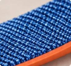 Close-up of the blue textured fabric surface