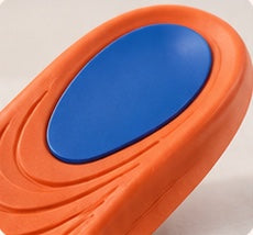 Blue heel cushion in the orange insole base